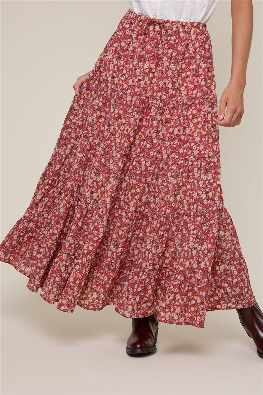Ditsy Floral Tiered Midi Skirt