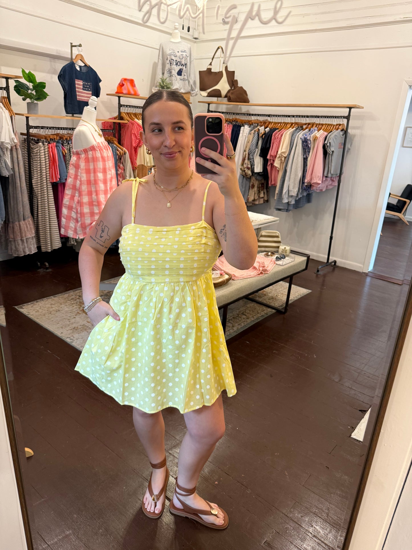 Polka Dot Pleated Mini Dress