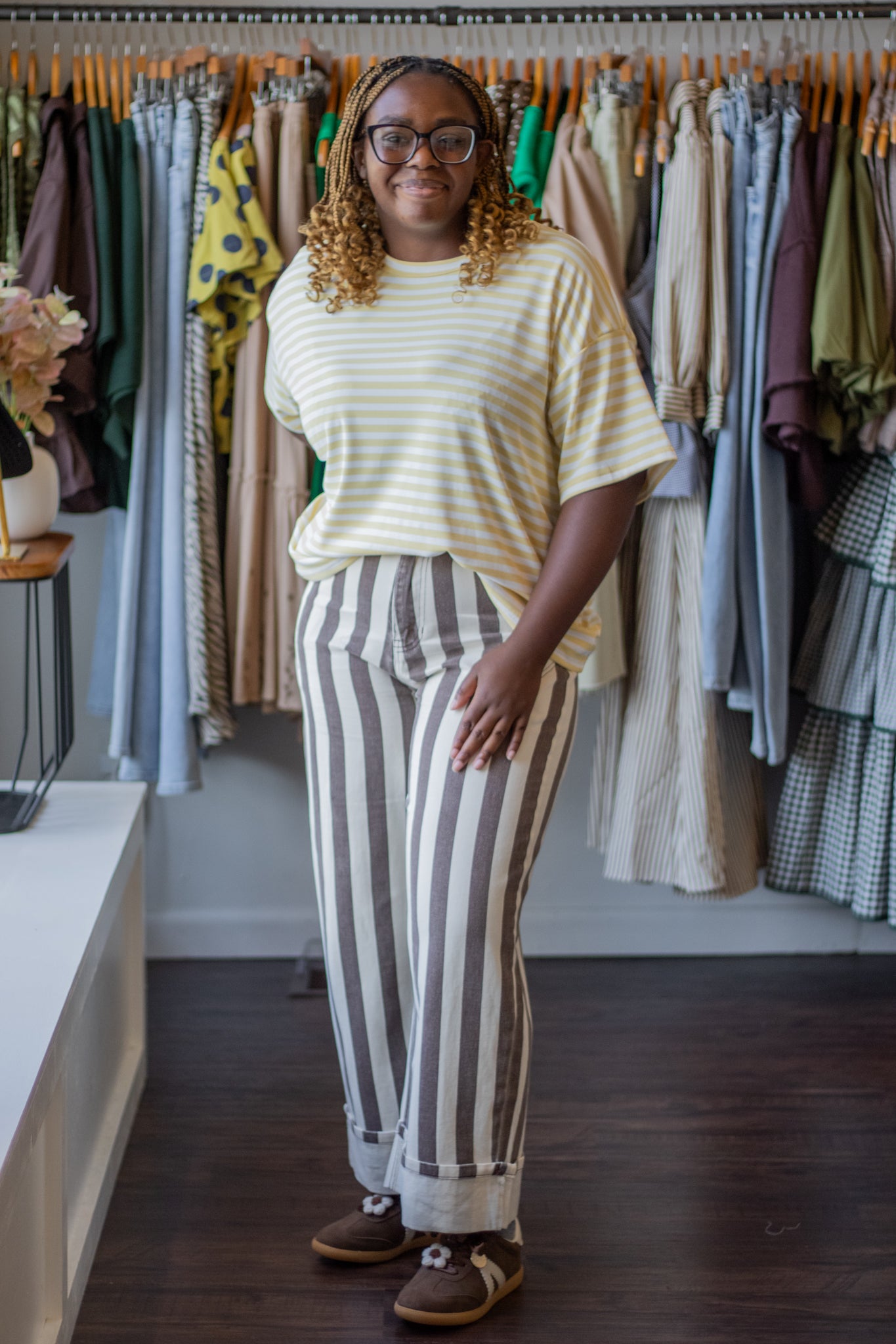Stripe Cuffed Barrel Jeans
