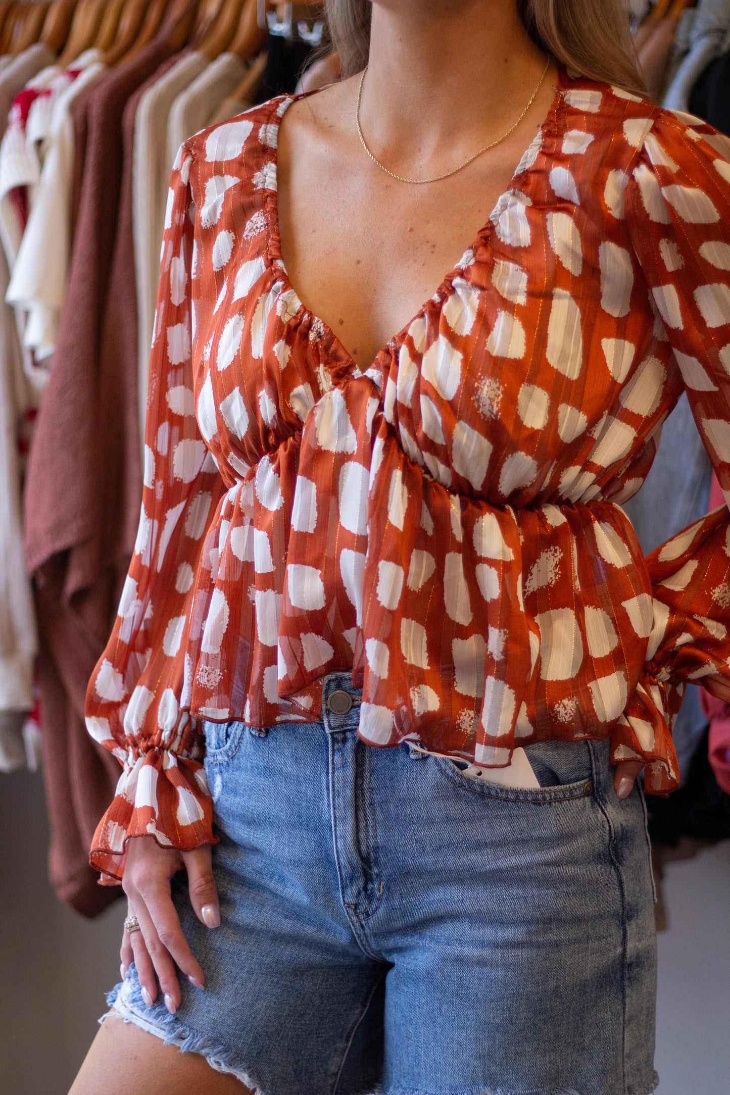 Spotty Check Sheer Flowy Top