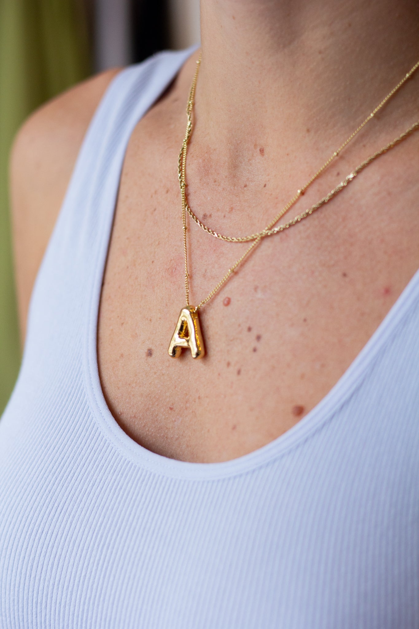 Gold Bubble Initial Necklaces