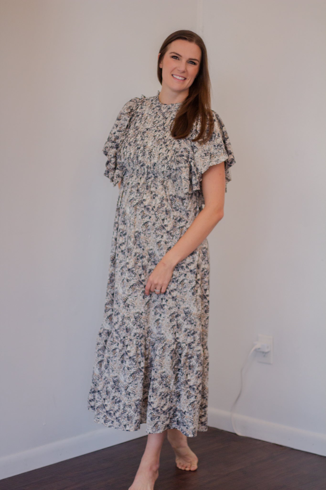 Pleated Print Maxi Dress