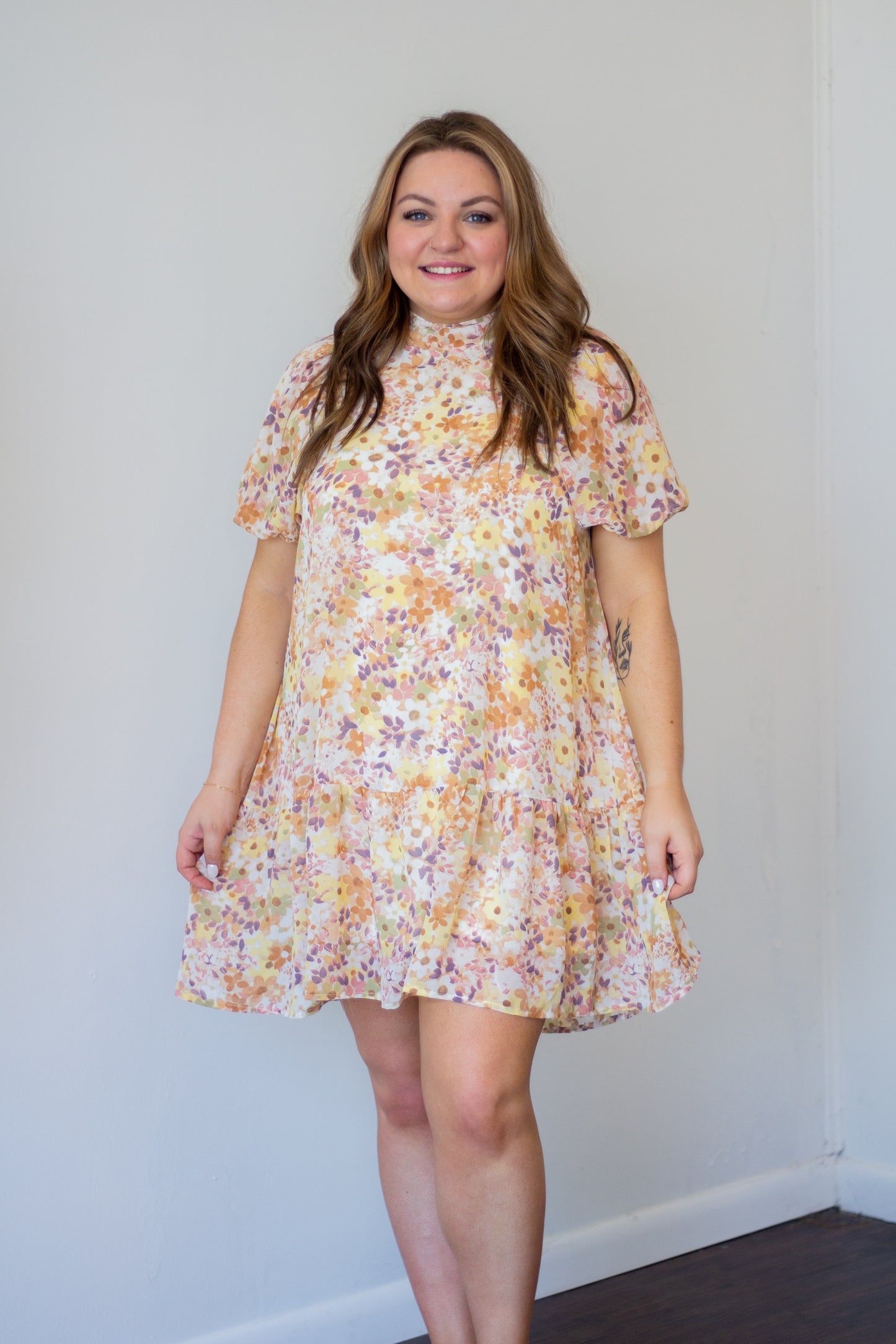 Mock Neck Bubble Sleeve Dress