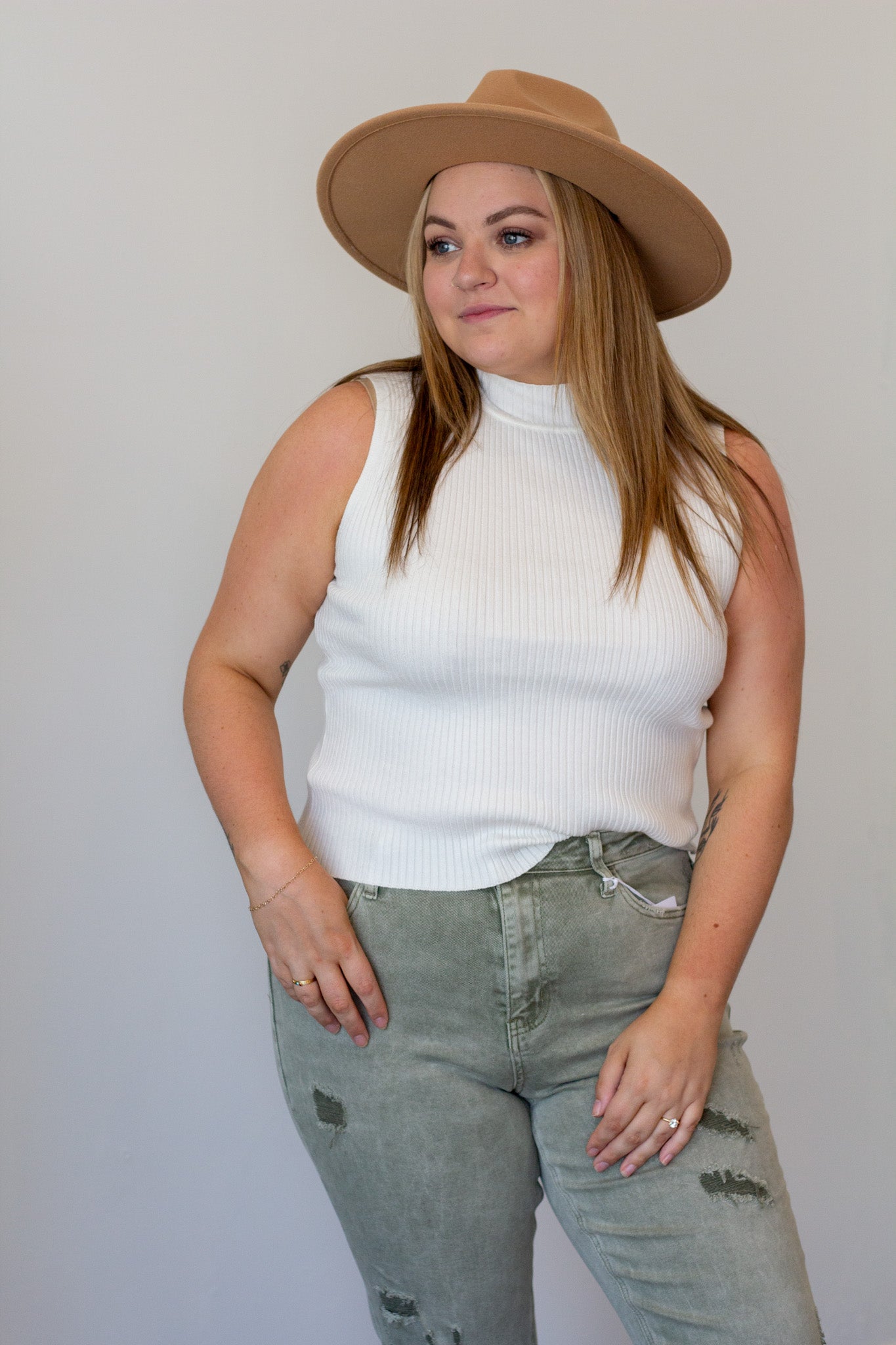 Ribbed Mock Neck Tank Top