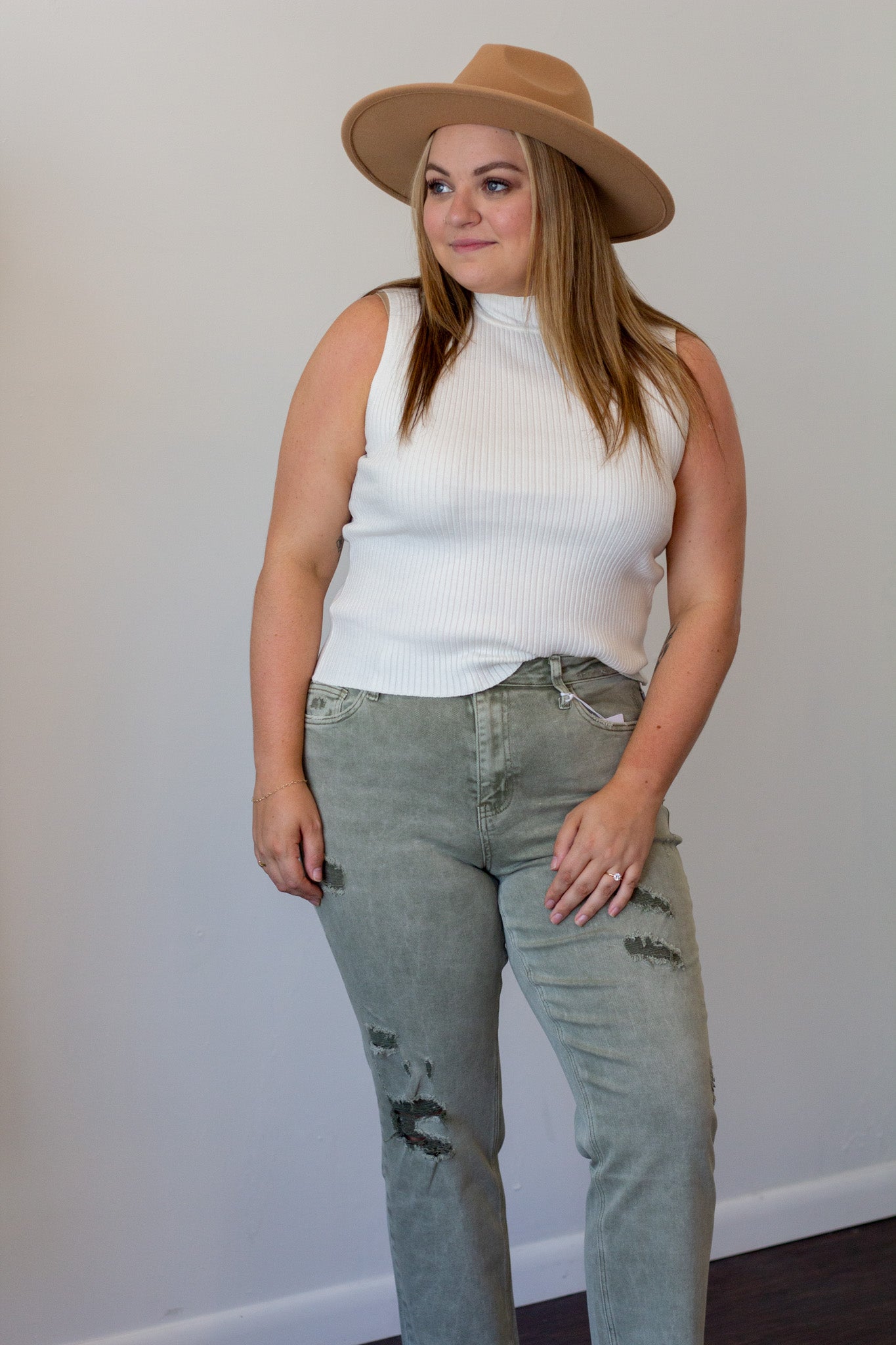 Ribbed Mock Neck Tank Top