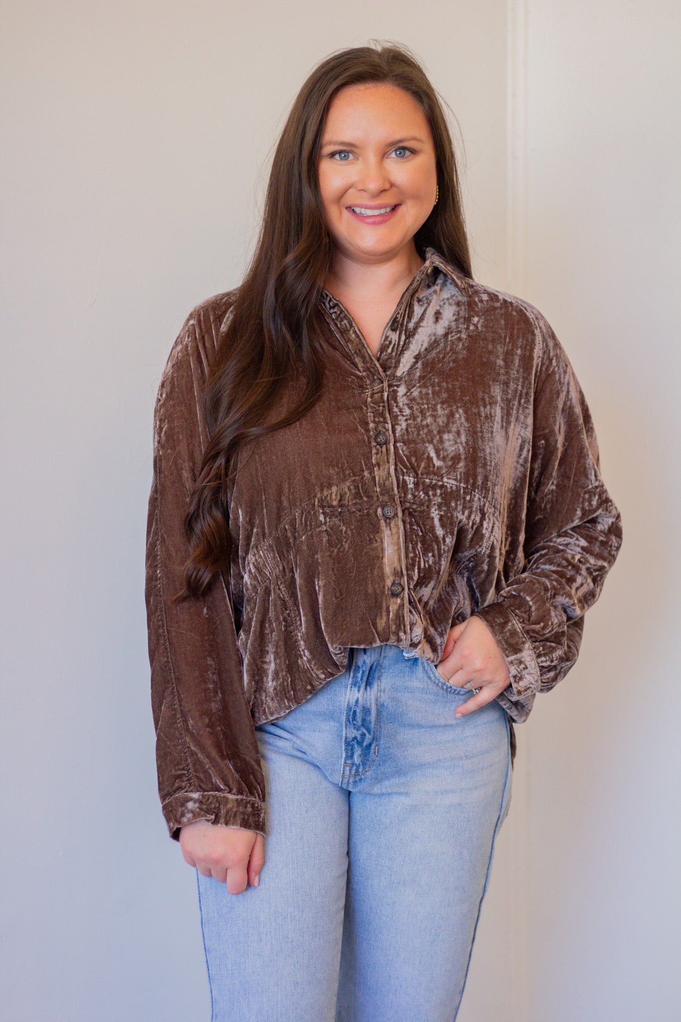 Velvet Button-Up Shirt