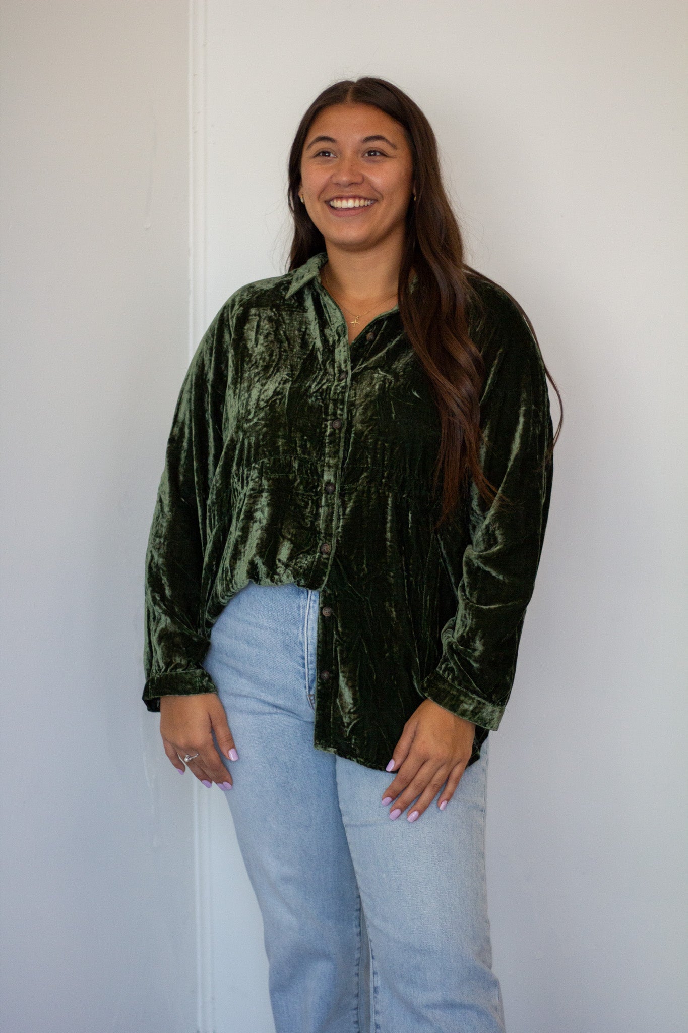 Velvet Button-Up Shirt