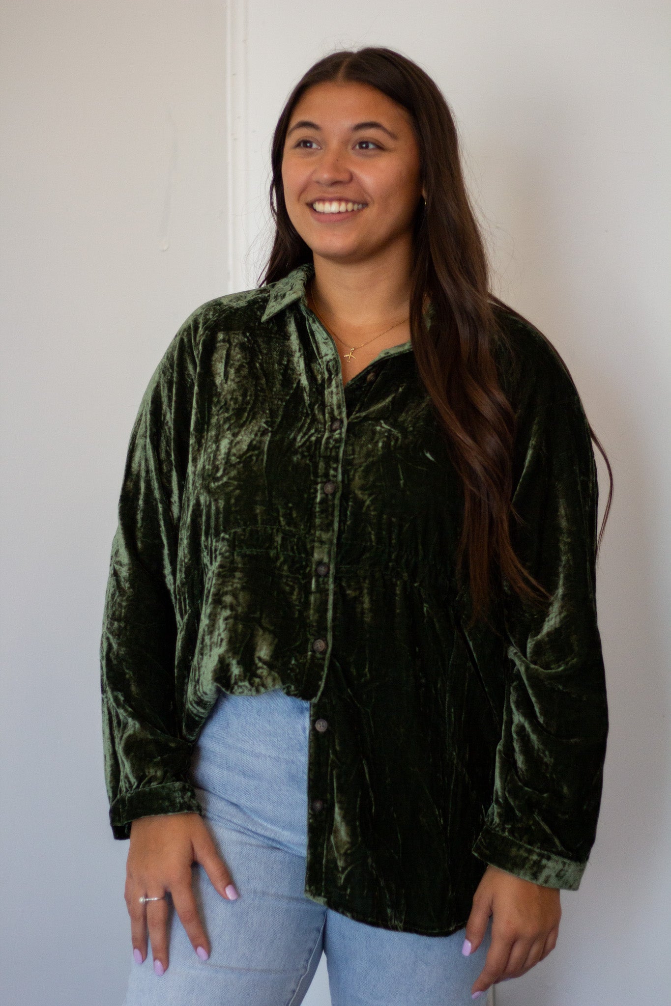 Velvet Button-Up Shirt