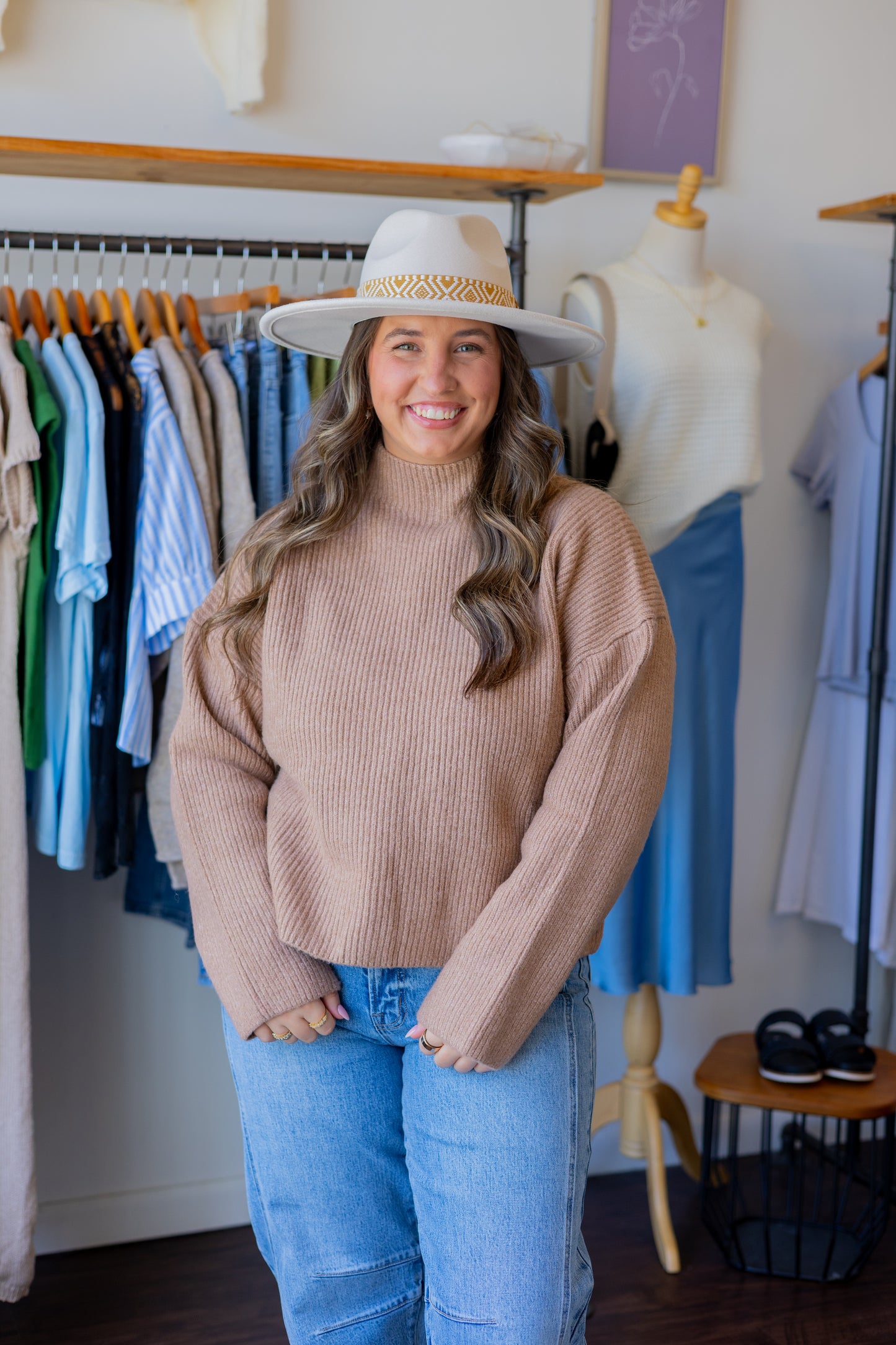 Mock Neck Ribbed Knit Sweater