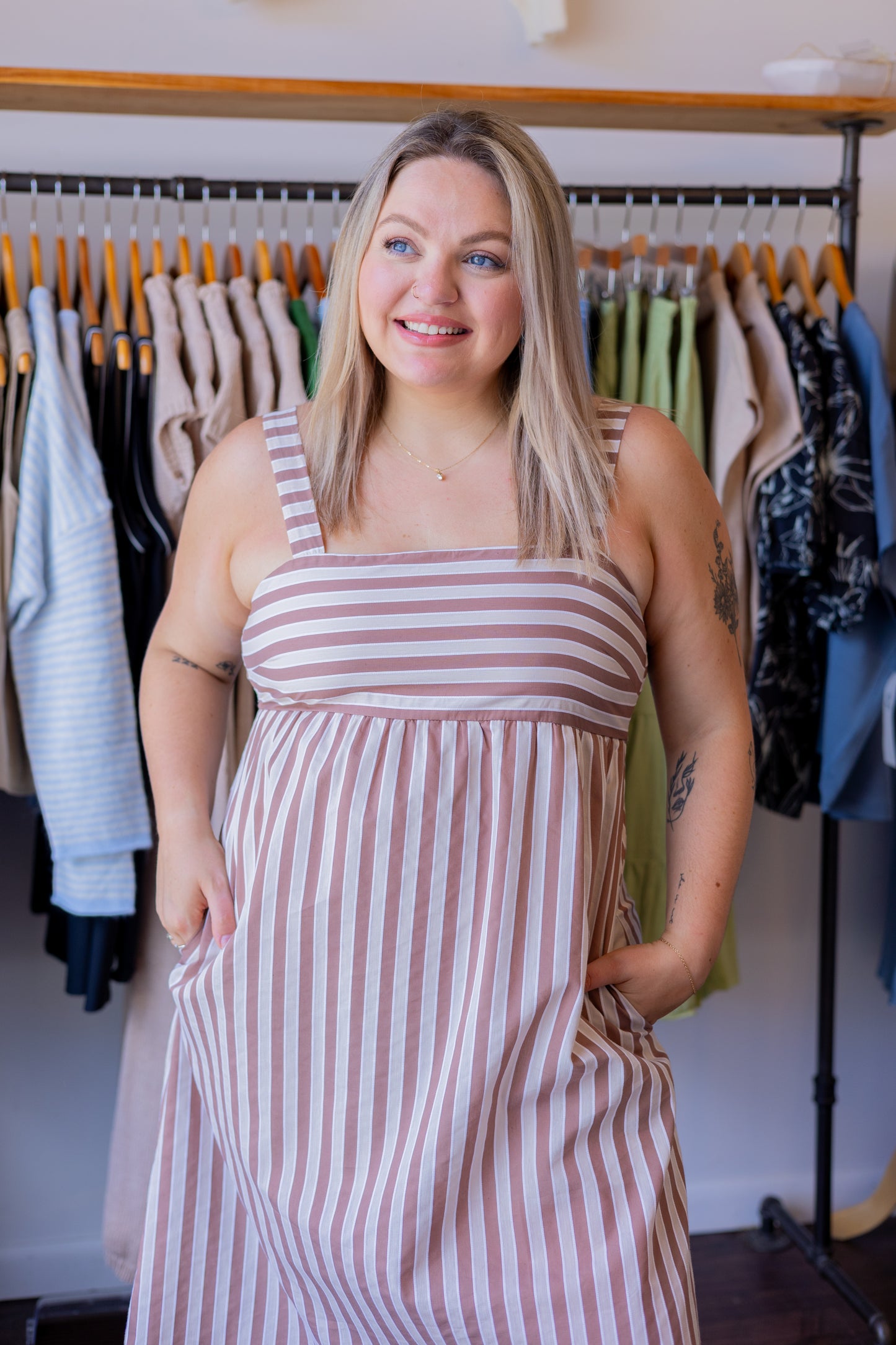 Contrast Striped Midi Dress