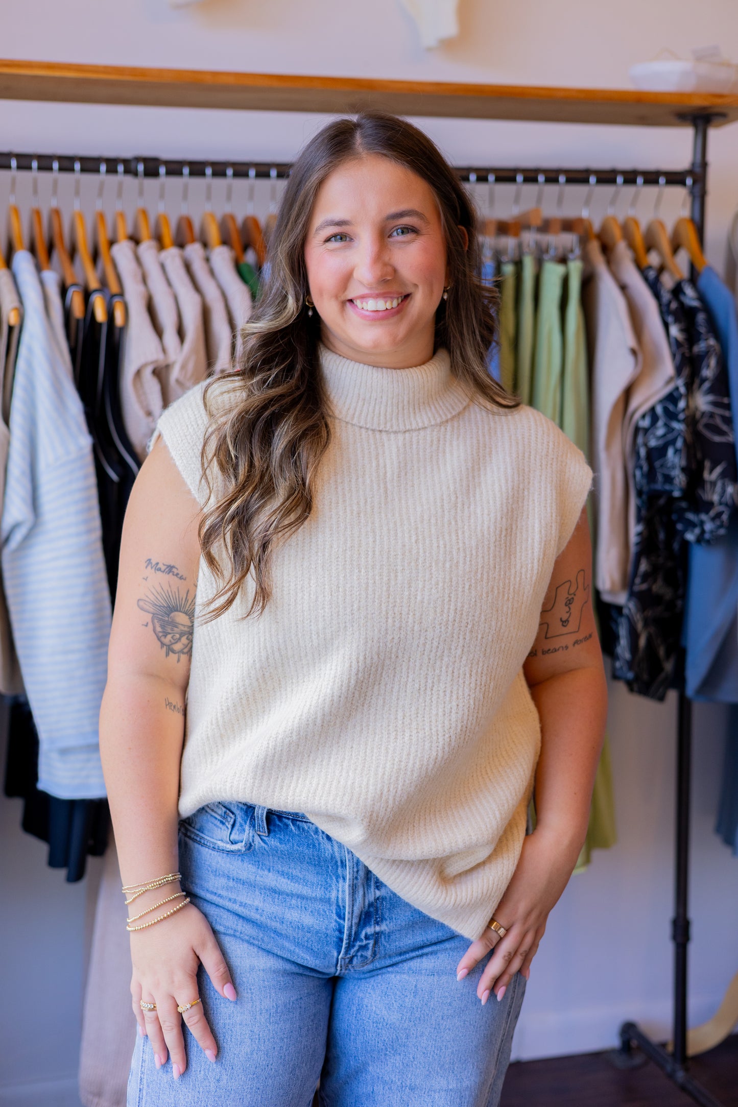 Brushed High Neck Sweater Vest