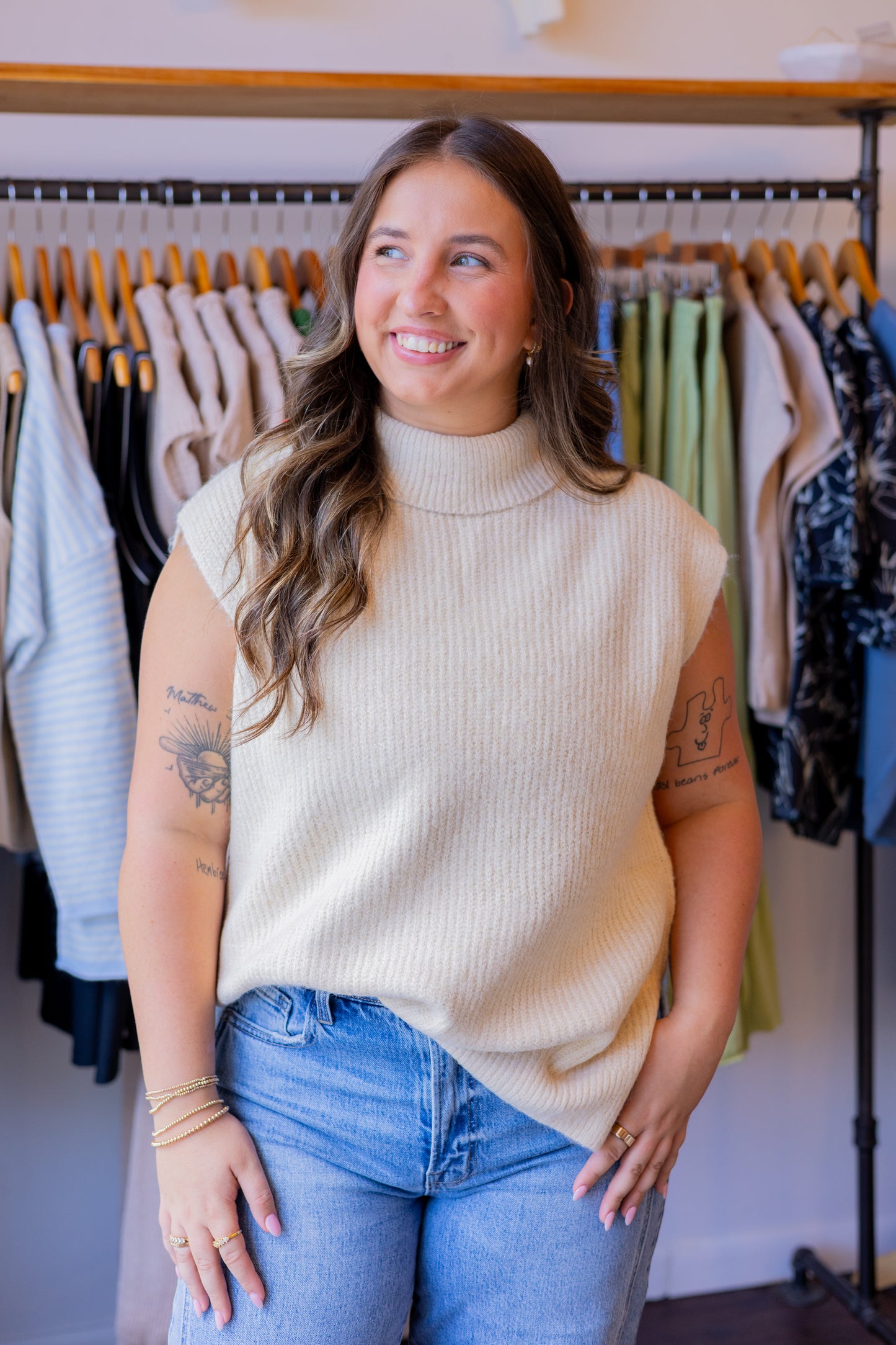 Brushed High Neck Sweater Vest