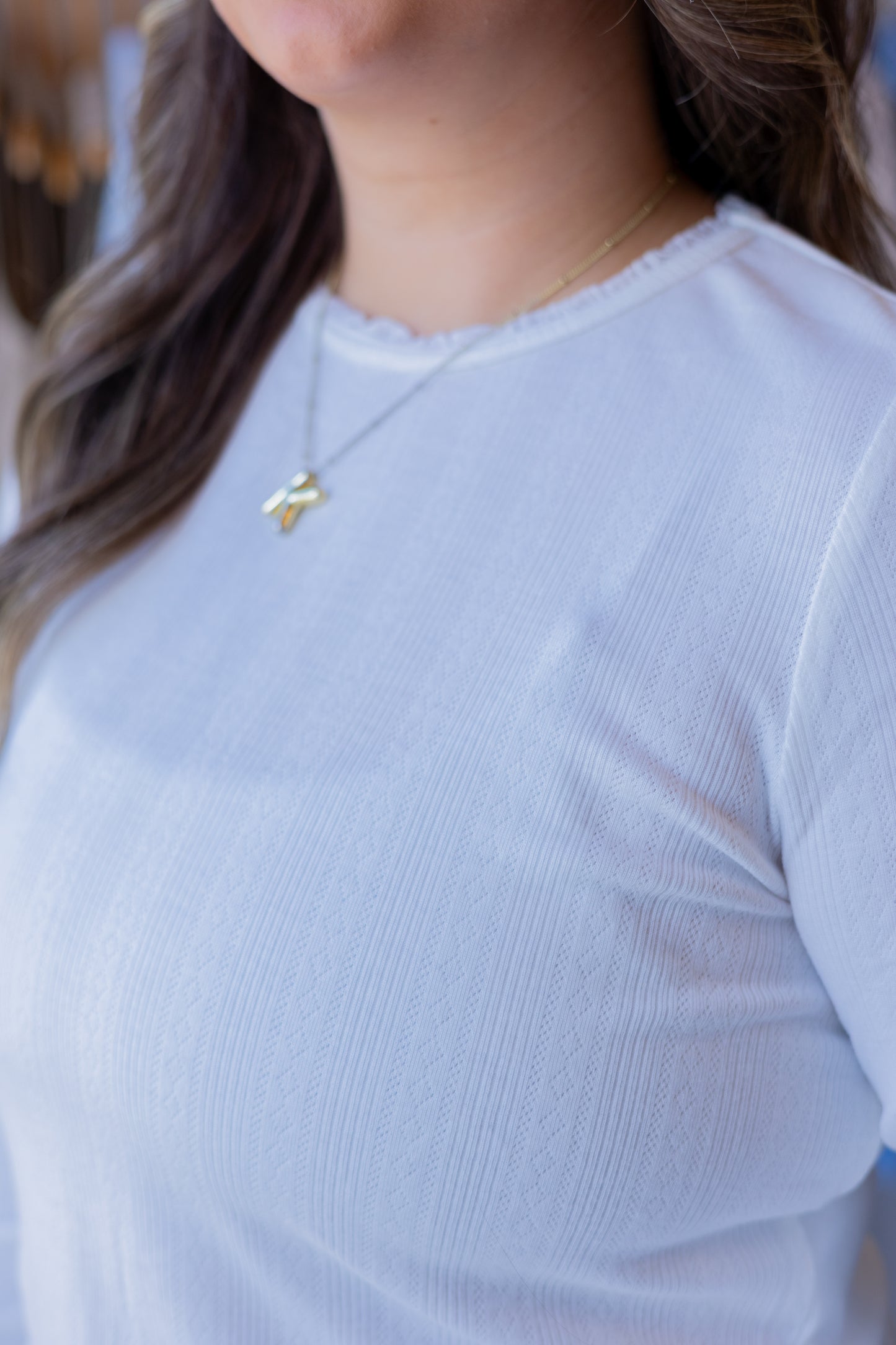 Pointelle Knit Long Sleeve Top