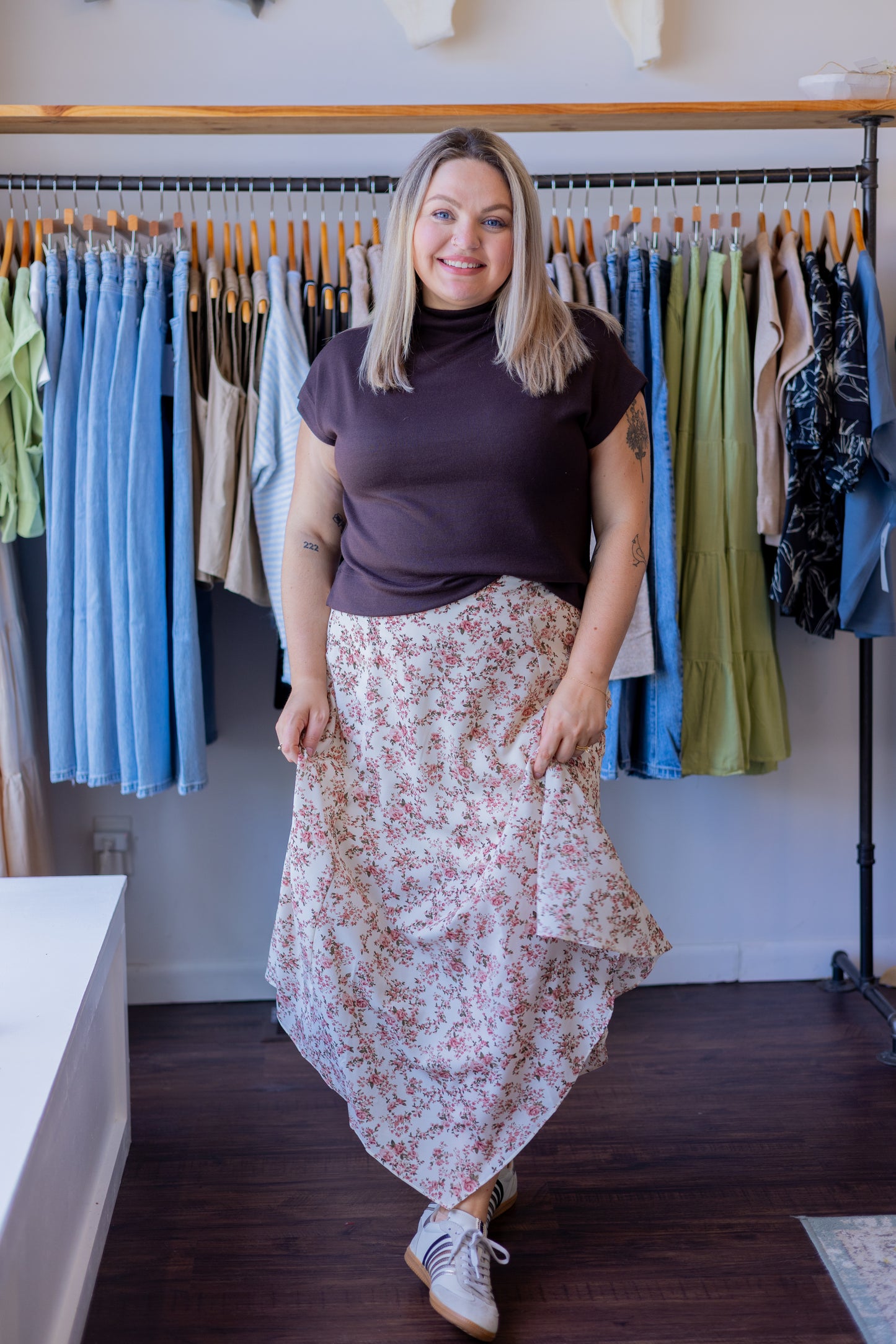 Floral Handkerchief Midi Skirt