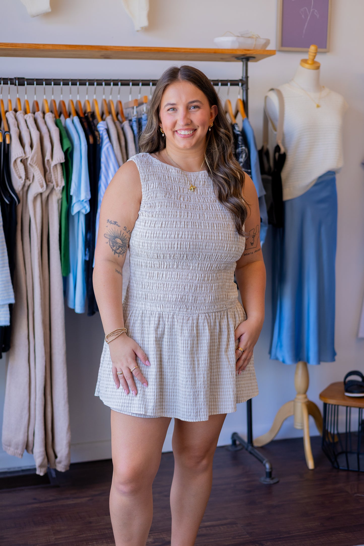 Gingham Smocked Bodice Romper