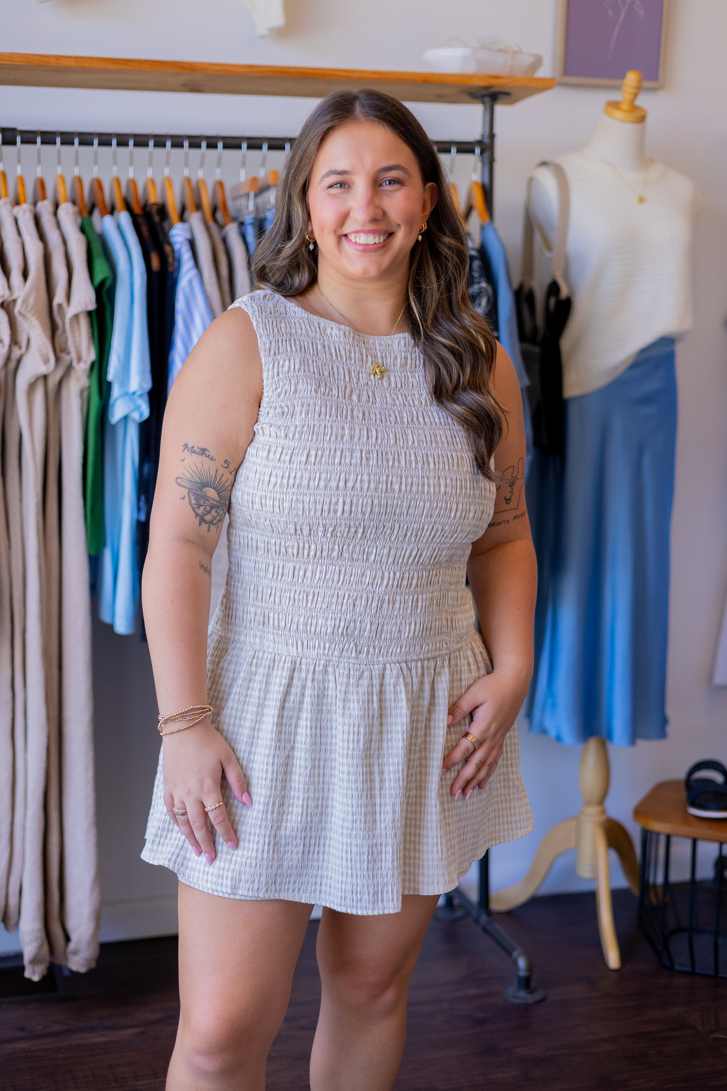 Gingham Smocked Bodice Romper