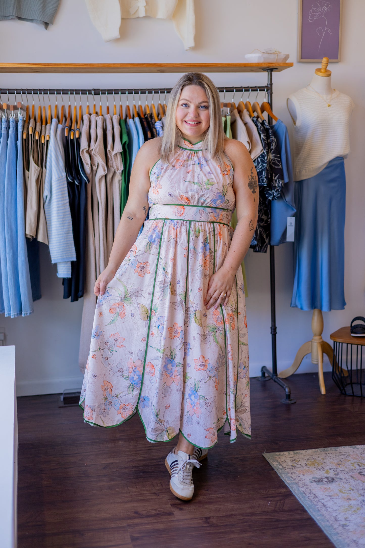 Floral Print Halter Midi Dress