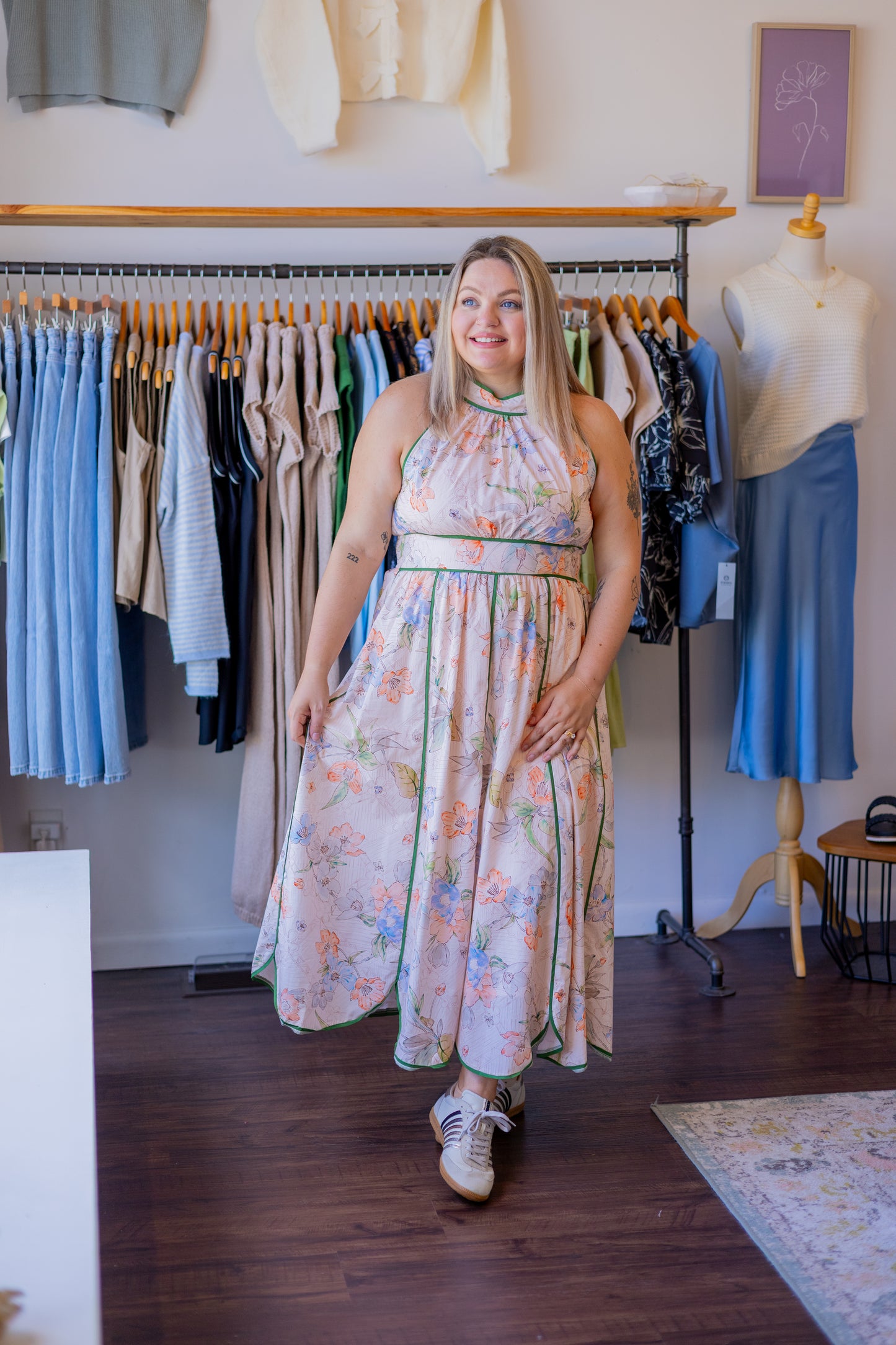 Floral Print Halter Midi Dress