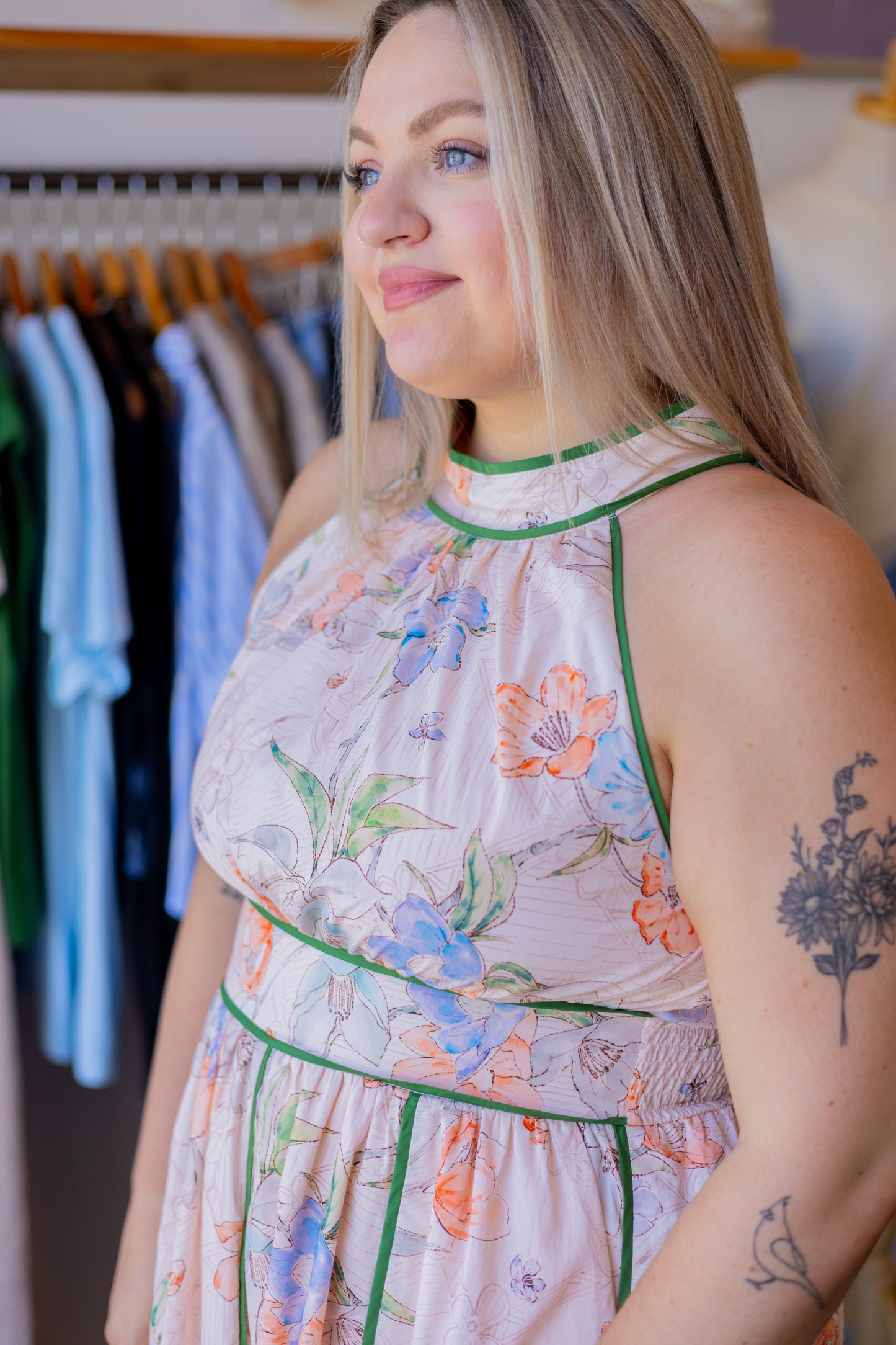 Floral Print Halter Midi Dress