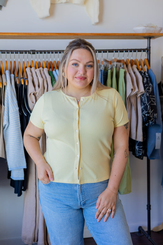 Ribbed Button-Up Knit Top