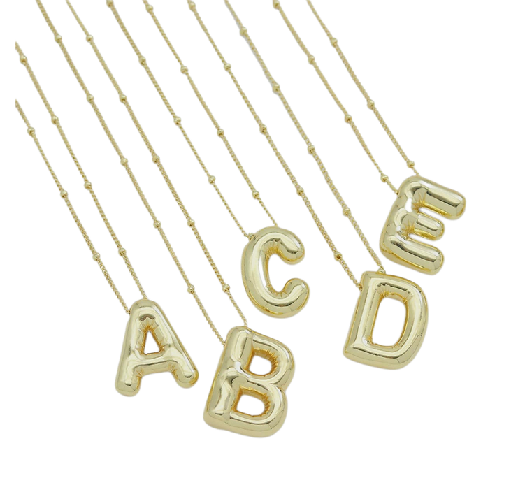 Gold Bubble Initial Necklaces