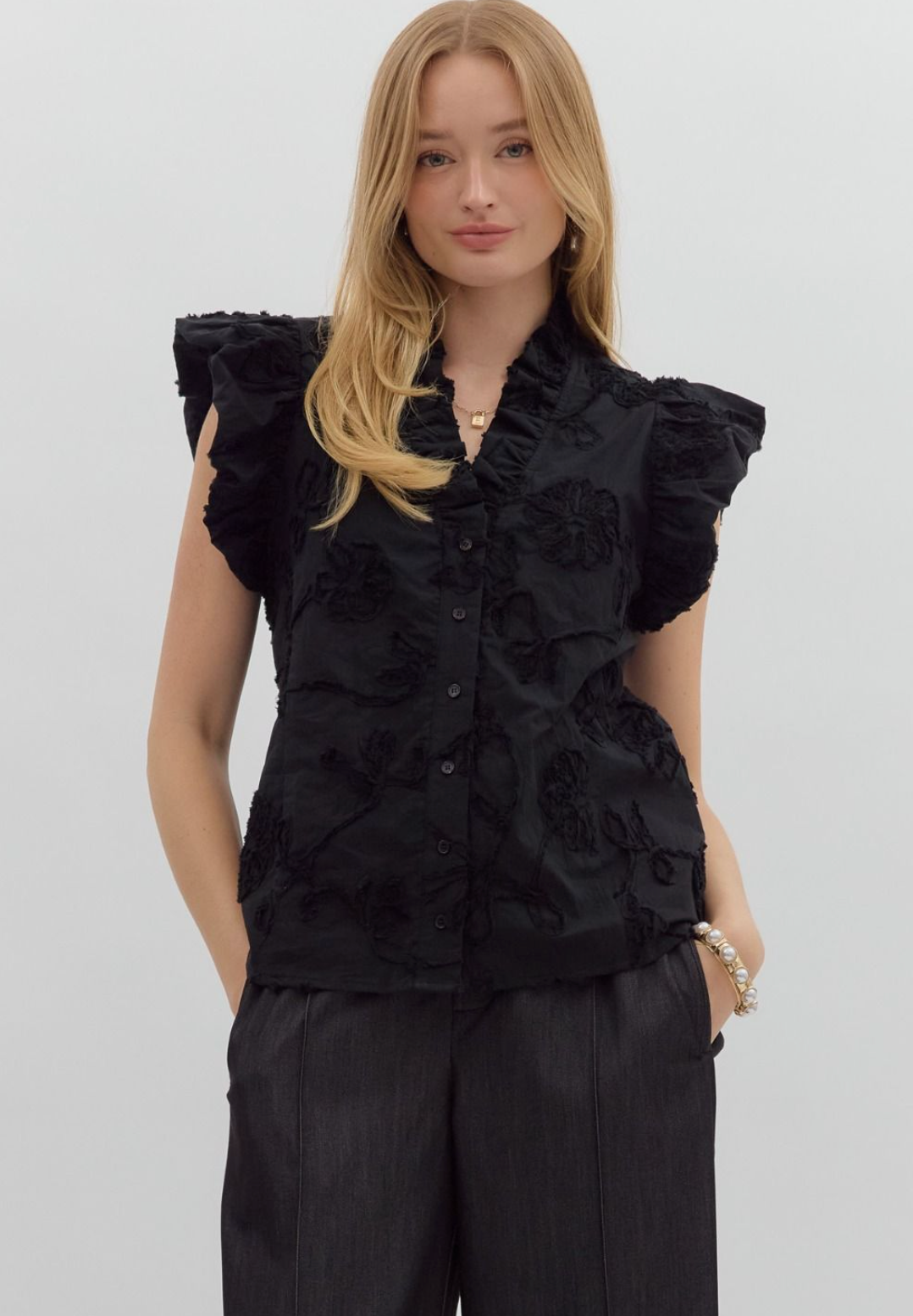 Floral Flutter Sleeve Blouse