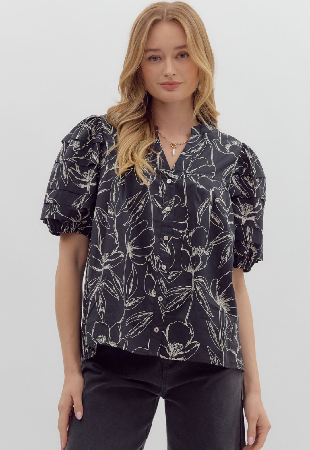 Floral Pleated Puff Sleeve Shirt