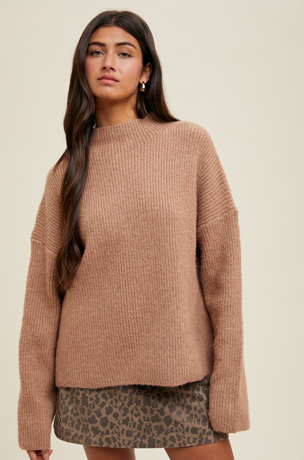 Mock Neck Ribbed Knit Sweater
