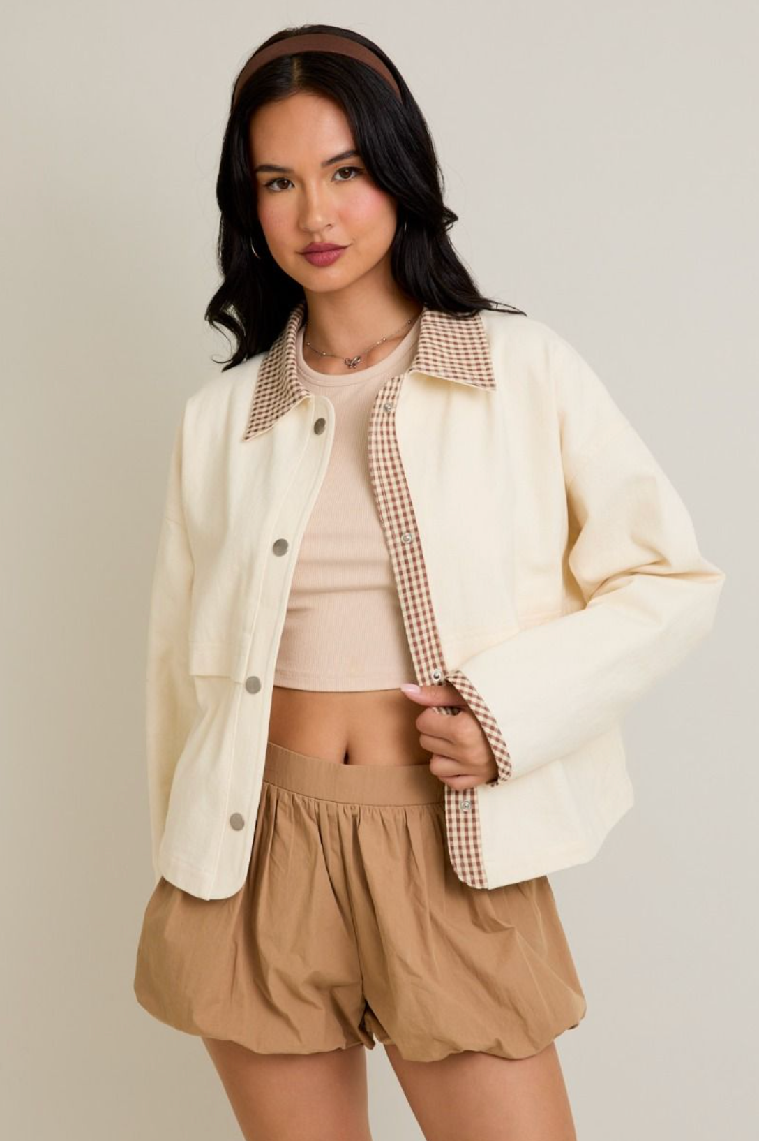 Gingham Contrast Shacket