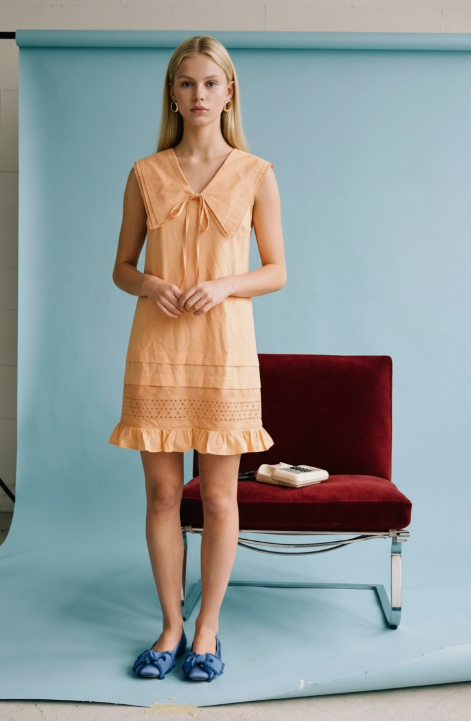 Pintuck Eyelet Collared Dress