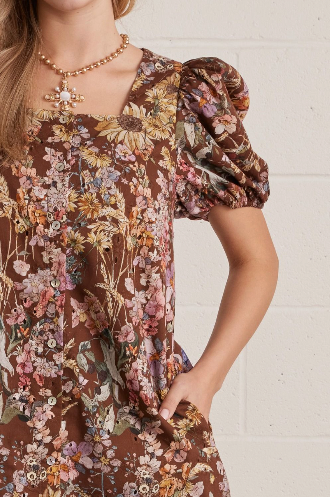 Floral Eyelet Square Neck Mini Dress