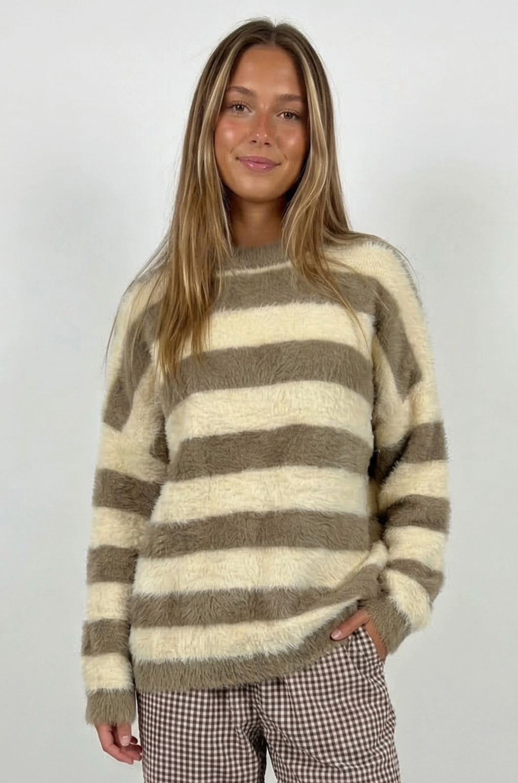 Fuzzy Stripe Pullover Sweater