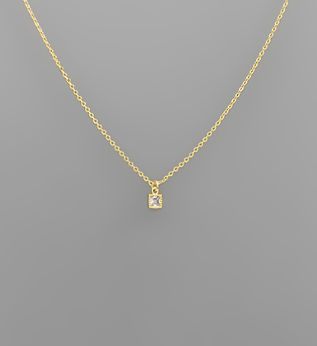 Square Crystal Pendant Necklace