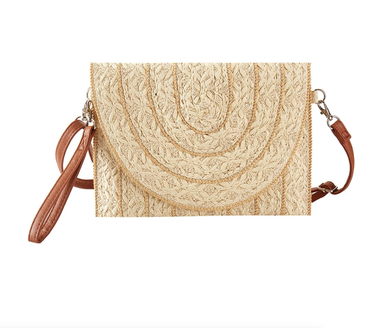 Stitch Detailed Straw Crossbody