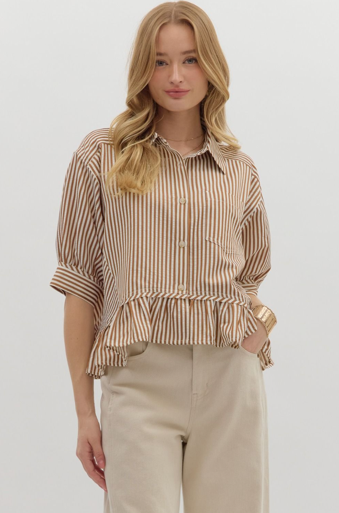 Striped Short Sleeve Blouse