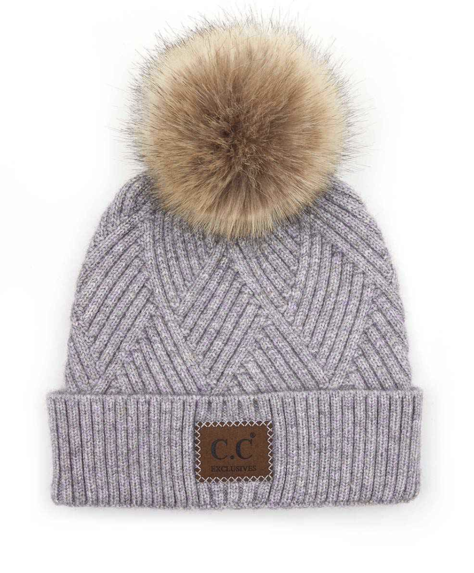 Amelia Large Patch Heathered Pom Beanie
