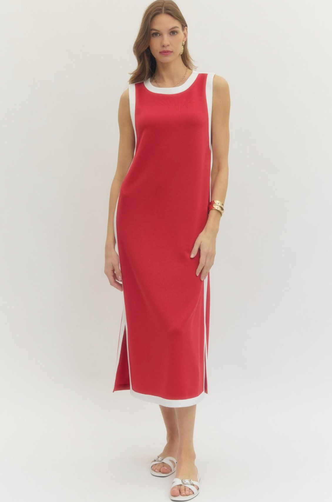 Contrast Binding Midi Dress