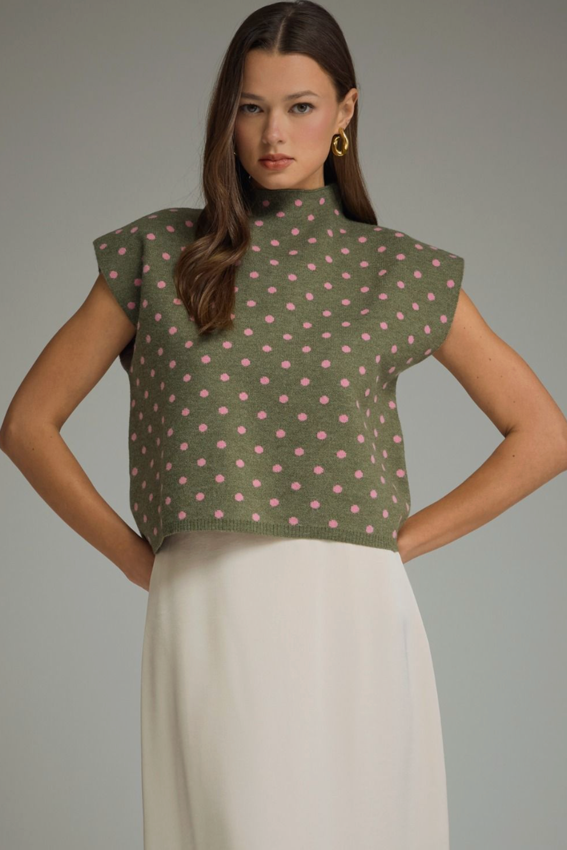 Polka Dot Mock Neck Sweater