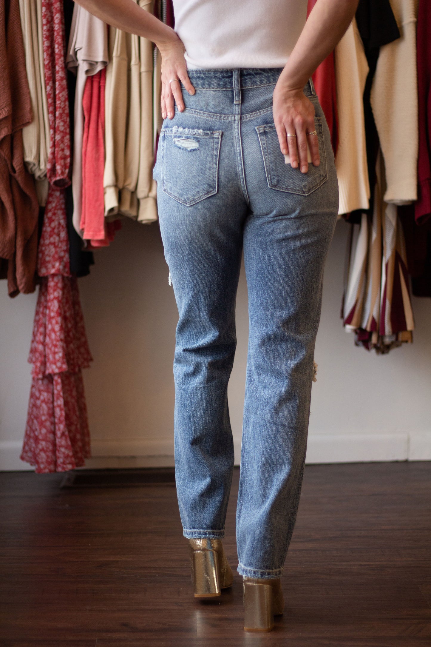 Super High Rise Distressed Straight Jeans