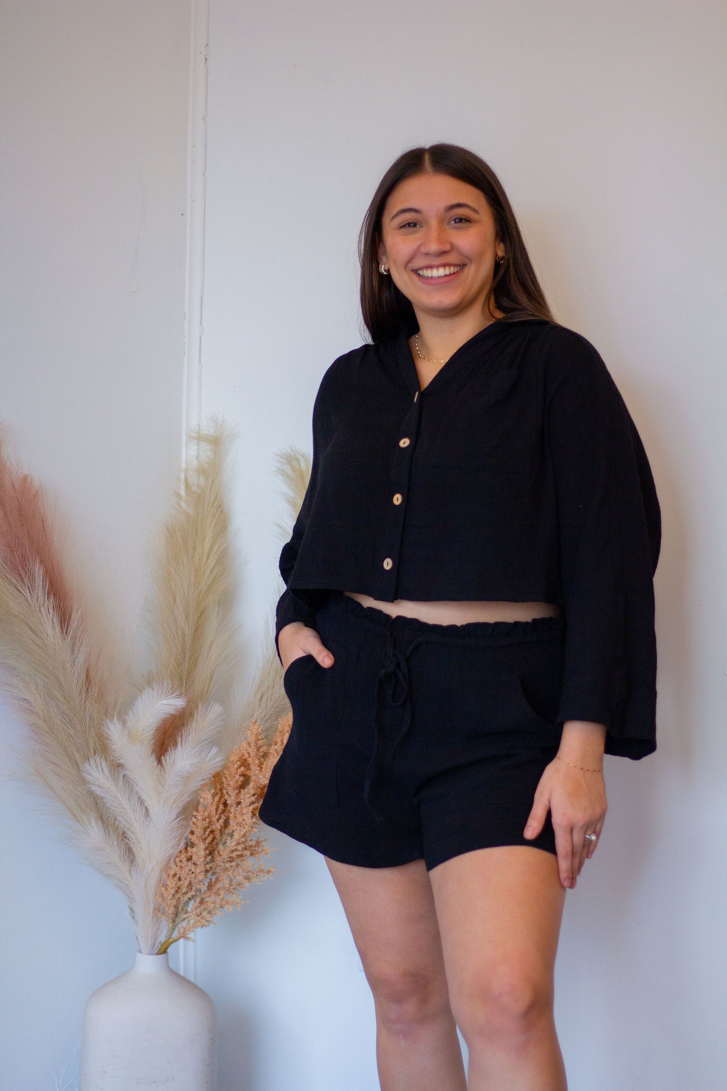 Textured Cotton Button Down Set