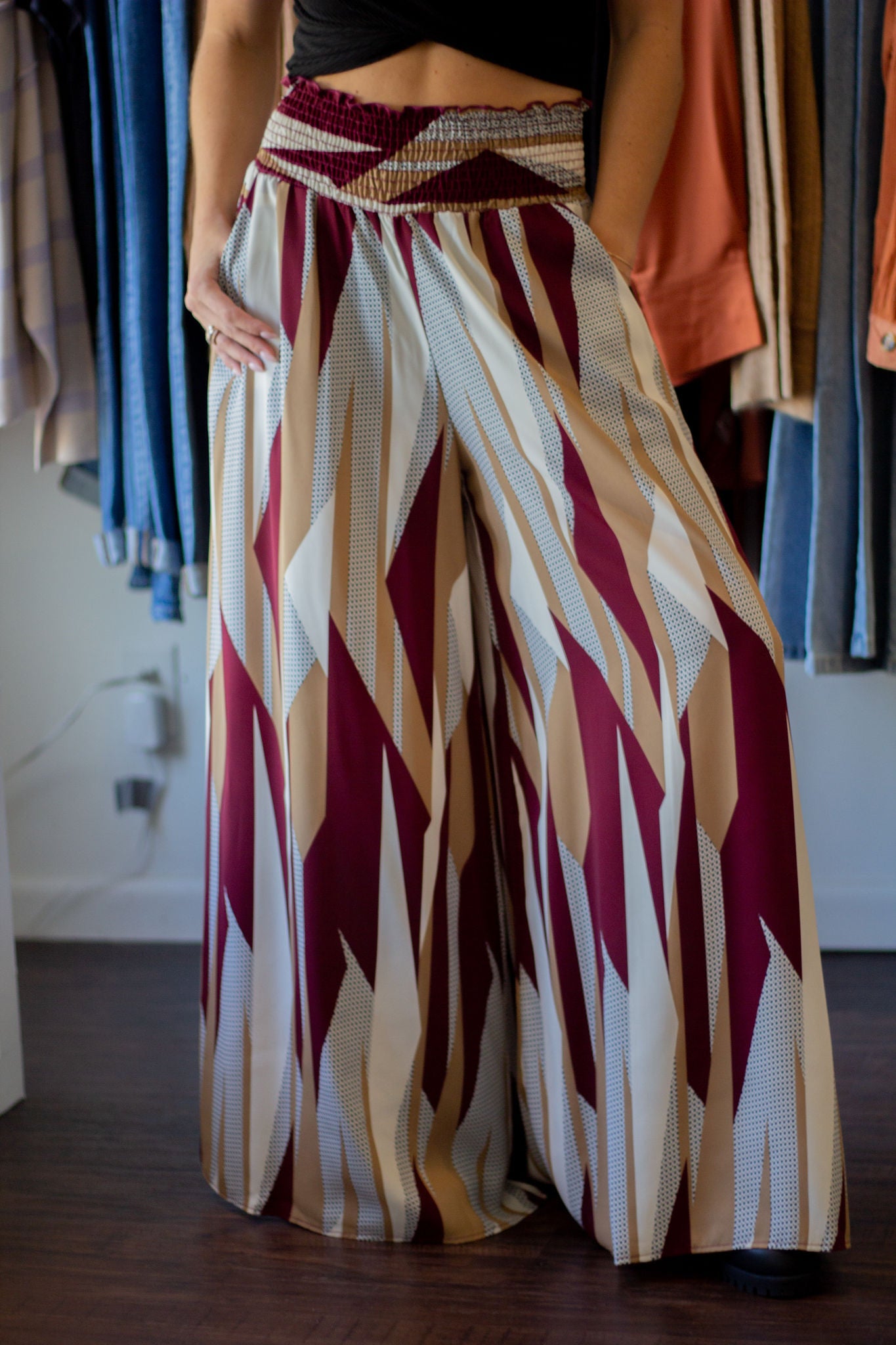 Geometric Wide Leg Palazzo Pants