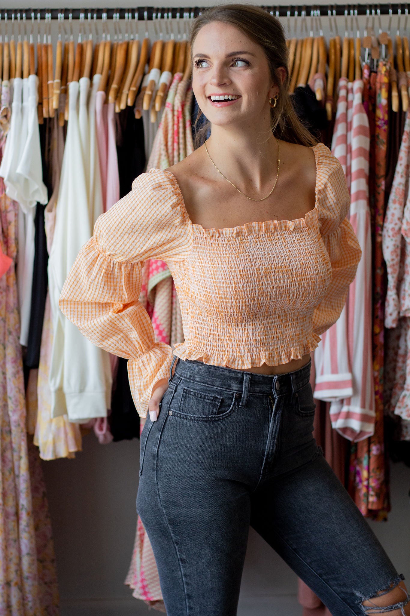 Gingham Smocked Top