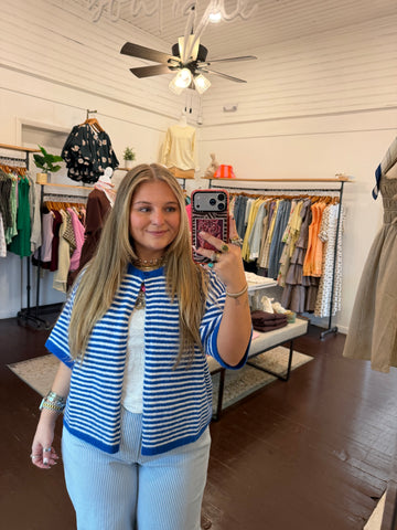 Striped One Button Cardigan