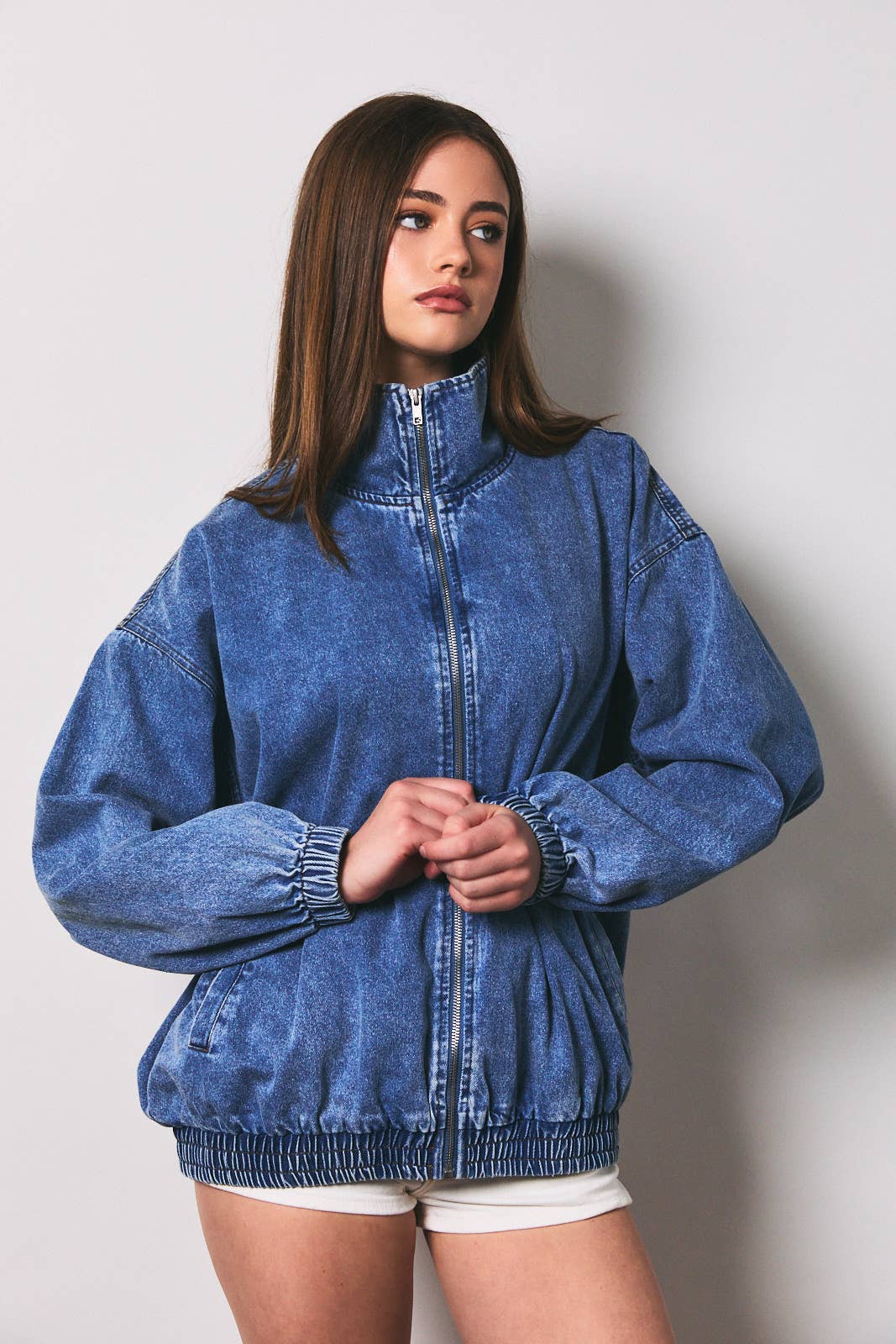 Oversized Denim Zip Jacket