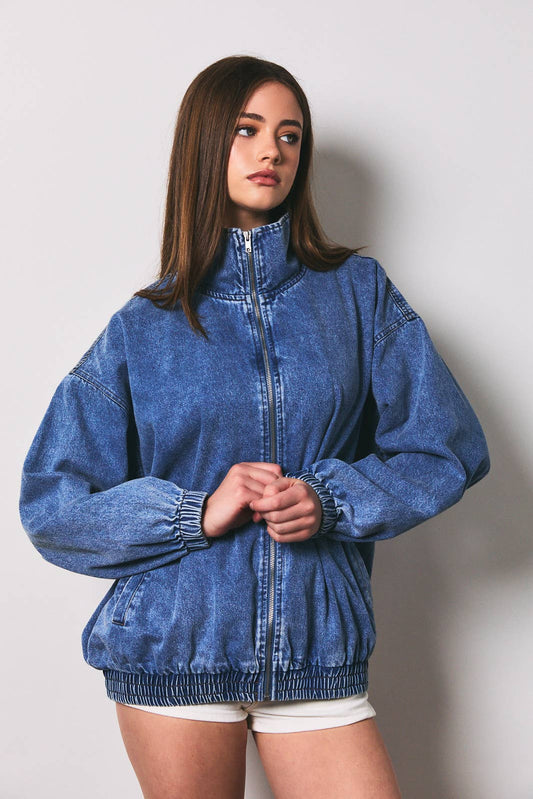 Oversized Denim Zip Jacket