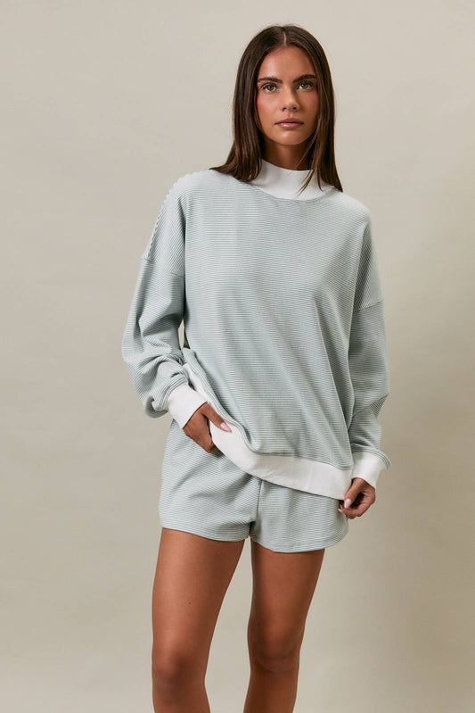 Mock Neck Stripe Sweatshirt