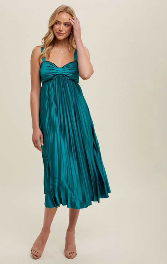 Satin Pleated Midi Dress