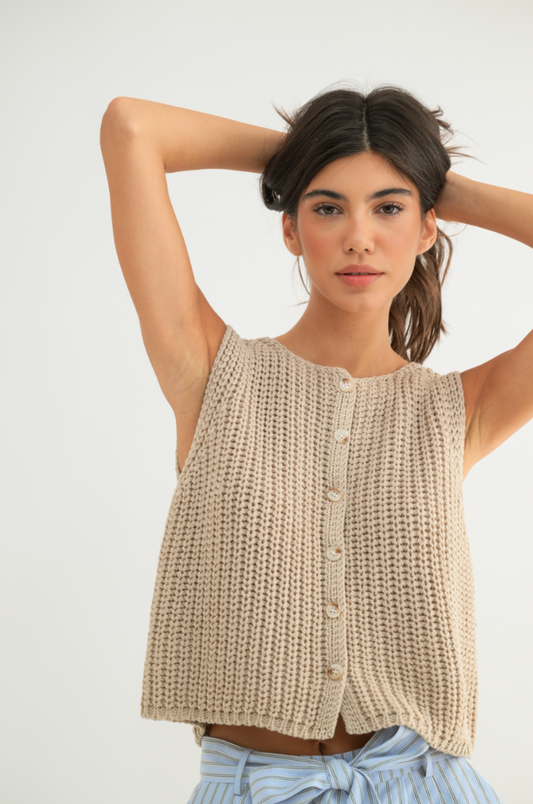 Textured Button-Up Sweater Tank