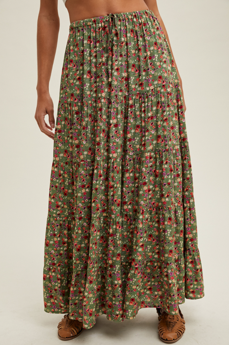 Tiered Floral Maxi Skirt