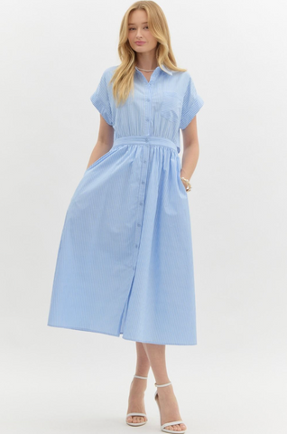 Stripe Blue Collar Midi Dress